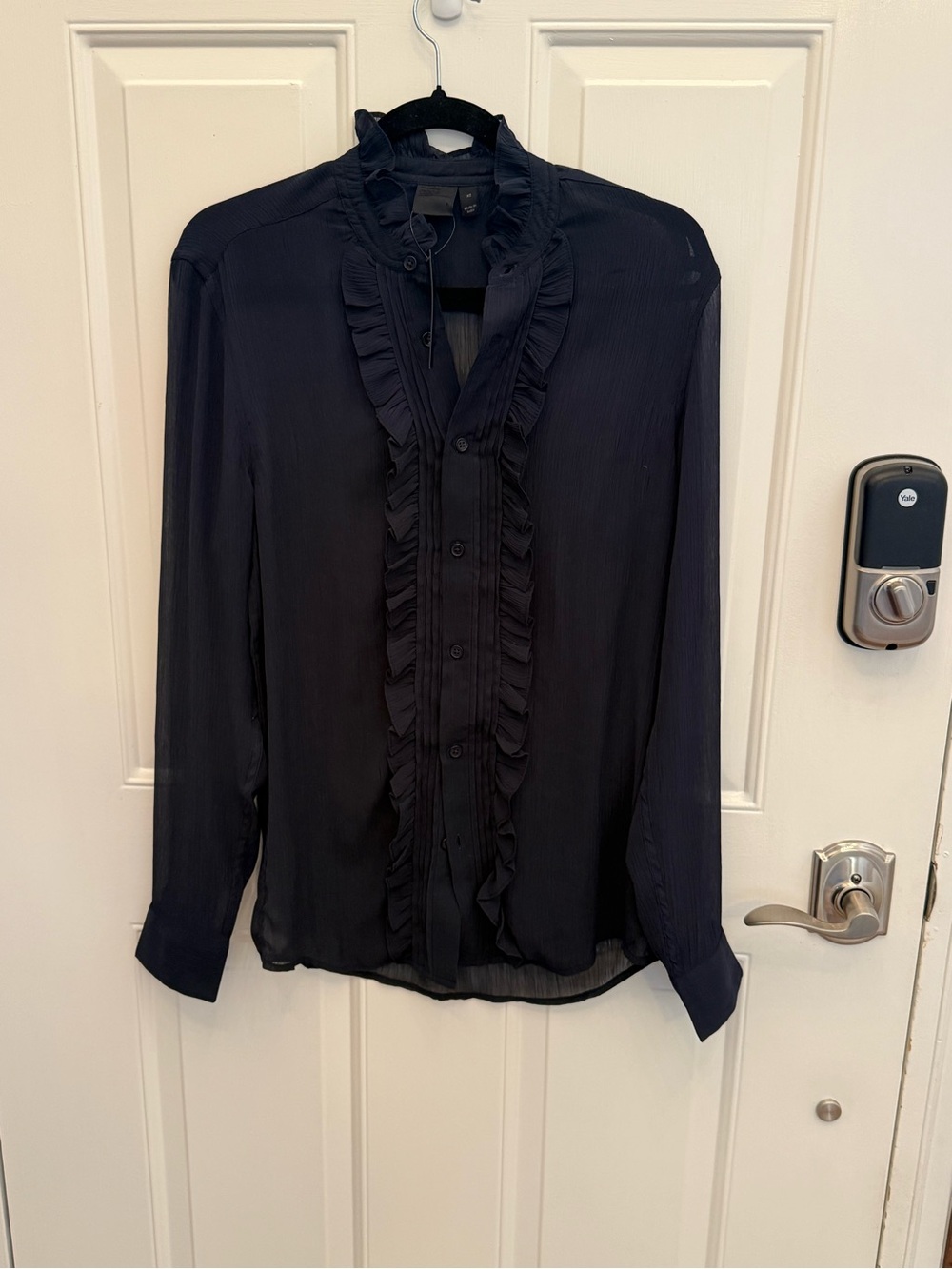 Asos Black Sheer Button Down Blouse Long Sleeve Career Ruffles NWT
